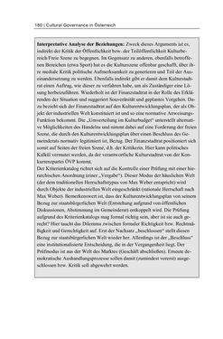 Image of the Page - 180 - in Cultural Governance in Österreich - Eine interpretative Policy-Analyse zu kulturpolitischen Entscheidungsprozessen in Linz und Graz