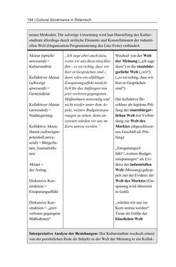 Image of the Page - 184 - in Cultural Governance in Österreich - Eine interpretative Policy-Analyse zu kulturpolitischen Entscheidungsprozessen in Linz und Graz