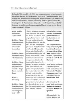 Image of the Page - 190 - in Cultural Governance in Österreich - Eine interpretative Policy-Analyse zu kulturpolitischen Entscheidungsprozessen in Linz und Graz