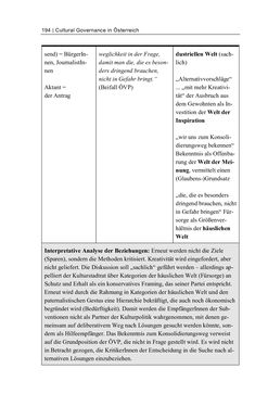Image of the Page - 194 - in Cultural Governance in Österreich - Eine interpretative Policy-Analyse zu kulturpolitischen Entscheidungsprozessen in Linz und Graz