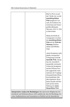 Image of the Page - 198 - in Cultural Governance in Österreich - Eine interpretative Policy-Analyse zu kulturpolitischen Entscheidungsprozessen in Linz und Graz
