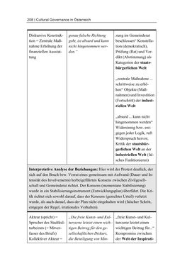 Image of the Page - 208 - in Cultural Governance in Österreich - Eine interpretative Policy-Analyse zu kulturpolitischen Entscheidungsprozessen in Linz und Graz