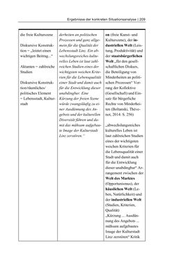 Image of the Page - 209 - in Cultural Governance in Österreich - Eine interpretative Policy-Analyse zu kulturpolitischen Entscheidungsprozessen in Linz und Graz