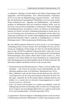 Image of the Page - 215 - in Cultural Governance in Österreich - Eine interpretative Policy-Analyse zu kulturpolitischen Entscheidungsprozessen in Linz und Graz