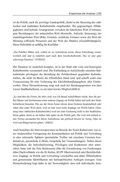 Bild der Seite - 235 - in Cultural Governance in Österreich - Eine interpretative Policy-Analyse zu kulturpolitischen Entscheidungsprozessen in Linz und Graz