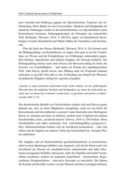 Bild der Seite - 240 - in Cultural Governance in Österreich - Eine interpretative Policy-Analyse zu kulturpolitischen Entscheidungsprozessen in Linz und Graz