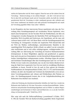 Image of the Page - 244 - in Cultural Governance in Österreich - Eine interpretative Policy-Analyse zu kulturpolitischen Entscheidungsprozessen in Linz und Graz
