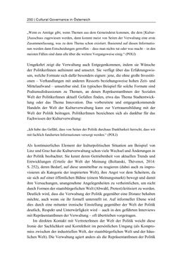 Image of the Page - 250 - in Cultural Governance in Österreich - Eine interpretative Policy-Analyse zu kulturpolitischen Entscheidungsprozessen in Linz und Graz