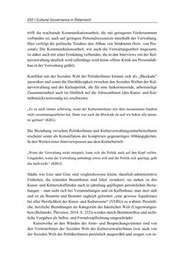 Bild der Seite - 252 - in Cultural Governance in Österreich - Eine interpretative Policy-Analyse zu kulturpolitischen Entscheidungsprozessen in Linz und Graz
