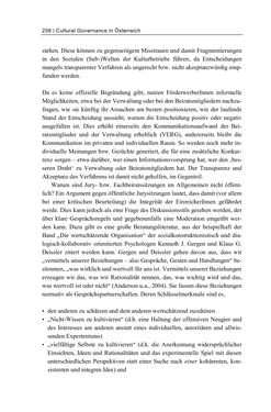 Bild der Seite - 258 - in Cultural Governance in Österreich - Eine interpretative Policy-Analyse zu kulturpolitischen Entscheidungsprozessen in Linz und Graz