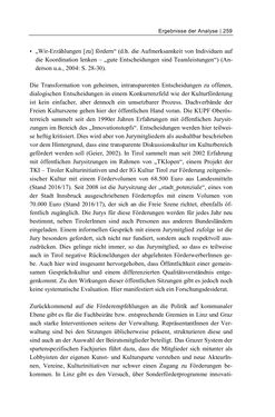 Bild der Seite - 259 - in Cultural Governance in Österreich - Eine interpretative Policy-Analyse zu kulturpolitischen Entscheidungsprozessen in Linz und Graz