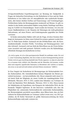 Image of the Page - 261 - in Cultural Governance in Österreich - Eine interpretative Policy-Analyse zu kulturpolitischen Entscheidungsprozessen in Linz und Graz