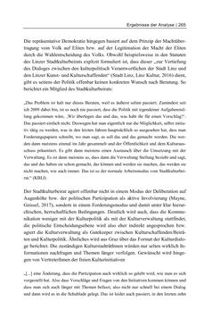 Image of the Page - 265 - in Cultural Governance in Österreich - Eine interpretative Policy-Analyse zu kulturpolitischen Entscheidungsprozessen in Linz und Graz