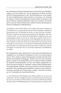 Image of the Page - 265 - in Cultural Governance in Österreich - Eine interpretative Policy-Analyse zu kulturpolitischen Entscheidungsprozessen in Linz und Graz