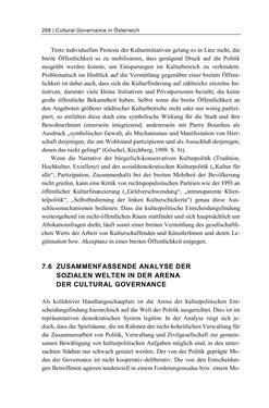 Image of the Page - 268 - in Cultural Governance in Österreich - Eine interpretative Policy-Analyse zu kulturpolitischen Entscheidungsprozessen in Linz und Graz