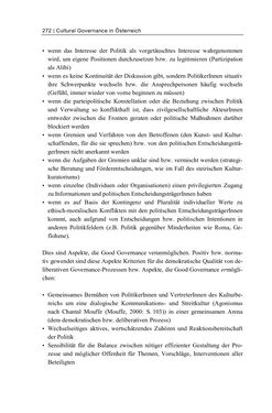 Bild der Seite - 272 - in Cultural Governance in Österreich - Eine interpretative Policy-Analyse zu kulturpolitischen Entscheidungsprozessen in Linz und Graz
