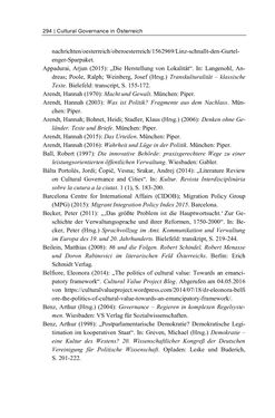 Bild der Seite - 294 - in Cultural Governance in Österreich - Eine interpretative Policy-Analyse zu kulturpolitischen Entscheidungsprozessen in Linz und Graz
