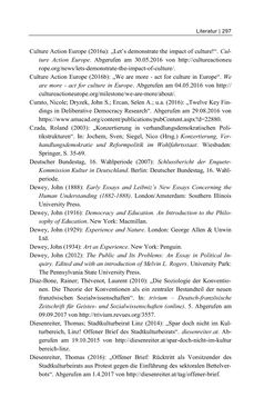 Image of the Page - 297 - in Cultural Governance in Österreich - Eine interpretative Policy-Analyse zu kulturpolitischen Entscheidungsprozessen in Linz und Graz