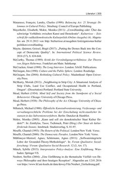 Bild der Seite - 305 - in Cultural Governance in Österreich - Eine interpretative Policy-Analyse zu kulturpolitischen Entscheidungsprozessen in Linz und Graz