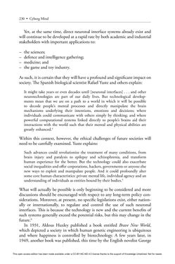 Image of the Page - 230 - in Cyborg Mind - What Brain–Computer and Mind–Cyberspace Interfaces Mean for Cyberneuroethics