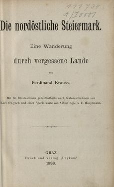 Bild der Seite - I - in Die nordöstliche Steiermark - Eine Wanderung durch vergessene Lande