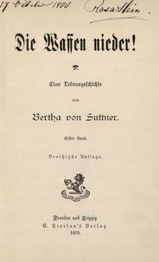 Image of the Page - (00000003) - in Die Waffen nieder! - Eine Lebensgeschichte von Bertha von Suttner, Volume 1