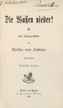 Image of the Page - (00000003) - in Die Waffen nieder! - Eine Lebensgeschichte von Bertha von Suttner, Volume 2