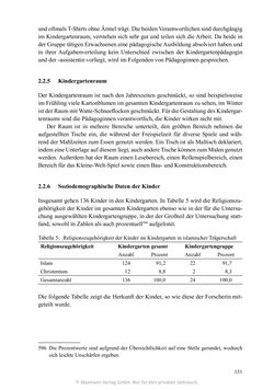 Bild der Seite - 131 - in Umgang mit religiöser Differenz im Kindergarten - Eine ethnographische Studie an Einrichtungen in katholischer und islamischer Trägerschaft