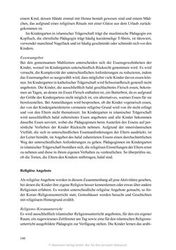 Image of the Page - 160 - in Umgang mit religiöser Differenz im Kindergarten - Eine ethnographische Studie an Einrichtungen in katholischer und islamischer Trägerschaft