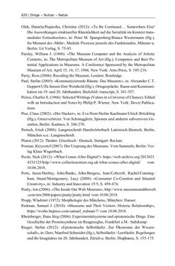 Image of the Page - 420 - in Dinge – Nutzer – Netze - Von der Virtualisierung des Musealen zur Musealisierung des Virtuellen