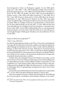 Bild der Seite - 323 - in Die effektiven Konsuln Österreich(-Ungarns) von 1825-1918 - Ihre Ausbildung, Arbeitsverhältnisse und Biografien