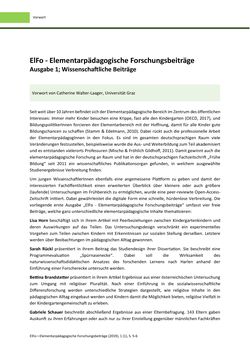 Bild der Seite - (000005) - in ElFo - Elementarpädagogische Forschungsbeiträge, Band Jahrgang 1 / Heft 1 / 2019