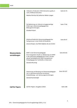 Image of the Page - 5 - in ElFo - Elementarpädagogische Forschungsbeiträge, Volume Jahrgang 3 / Heft 1 / 2021