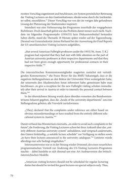 Bild der Seite - 70 - in Die Frühgeschichte des Fulbright Program in Österreich - Transatlantische „Fühlungnahme auf dem Gebiete der Erziehung“