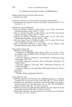 Bild der Seite - 240 - in Germanistik in Wien - Das Seminar für Deutsche Philologie und seine Privatdozentinnen (1897–1933)