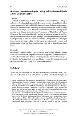 Image of the Page - 84 - in Guido Adlers Erbe - Restitution und Erinnerung an der Universität Wien