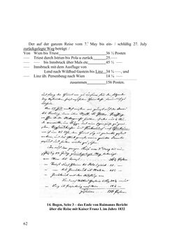 Image of the Page - 62 - in Des Kaisers Leibarzt auf Reisen - Johann Nepomuk Raimanns Reise mit Kaiser Franz I. im Jahre 1832