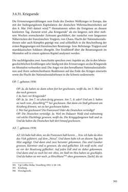 Image of the Page - 301 - in Erzählen vom Leben im 20. Jahrhundert - Erinnerungspraxis und Erzähltraditionen in lebensgeschichtlichen Interviews am Beispiel der Region Montafon/Vorarlberg