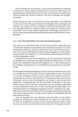 Image of the Page - 424 - in Erzählen vom Leben im 20. Jahrhundert - Erinnerungspraxis und Erzähltraditionen in lebensgeschichtlichen Interviews am Beispiel der Region Montafon/Vorarlberg