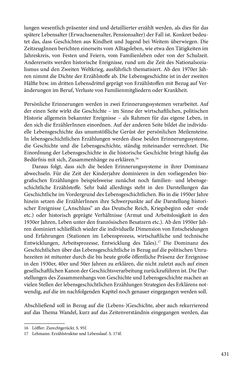 Image of the Page - 431 - in Erzählen vom Leben im 20. Jahrhundert - Erinnerungspraxis und Erzähltraditionen in lebensgeschichtlichen Interviews am Beispiel der Region Montafon/Vorarlberg