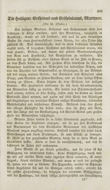 Image of the Page - 403 - in Legenden der Heiligen auf alle Tage des Jahres - Die Herrlichkeit der katholischen Kirche, dargestellt in den Lebensbeschriebungen der Heiligen Gottes, Volume 1