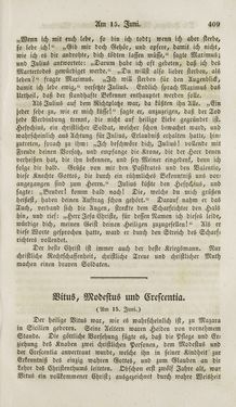 Image of the Page - 409 - in Legenden der Heiligen auf alle Tage des Jahres - Die Herrlichkeit der katholischen Kirche, dargestellt in den Lebensbeschriebungen der Heiligen Gottes, Volume 1