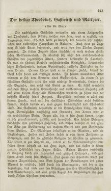 Bild der Seite - 423 - in Legenden der Heiligen auf alle Tage des Jahres - Die Herrlichkeit der katholischen Kirche, dargestellt in den Lebensbeschriebungen der Heiligen Gottes, Band 1