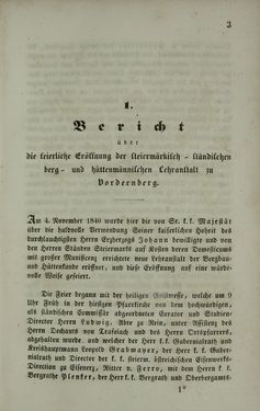 Image of the Page - 3 - in Die steiermärkisch-ständische montanistische Lehranstalt Vordernberg - Ein Jahrbuch für den innerösterreichischen Berg- und Hüttenmann - Ihr inneres Streben und Wirken und die derselben zugewandten Unterstütung von außen