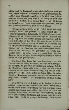 Image of the Page - 8 - in Die steiermärkisch-ständische montanistische Lehranstalt Vordernberg - Ein Jahrbuch für den innerösterreichischen Berg- und Hüttenmann - Ihr inneres Streben und Wirken und die derselben zugewandten Unterstütung von außen