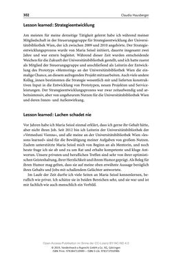 Bild der Seite - 302 - in Menschen im Aufbruch - Universitätsbibliothek und Archiv der Universität Wien im Selbstverständnis ihrer Mitarbeiter_innen