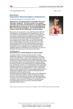 Image of the Page - 326 - in Menschen im Aufbruch - Universitätsbibliothek und Archiv der Universität Wien im Selbstverständnis ihrer Mitarbeiter_innen