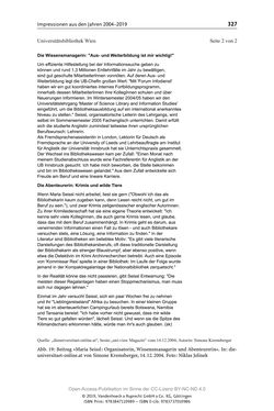 Bild der Seite - 327 - in Menschen im Aufbruch - Universitätsbibliothek und Archiv der Universität Wien im Selbstverständnis ihrer Mitarbeiter_innen