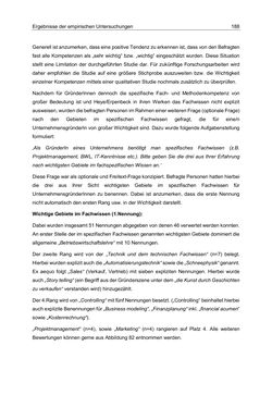 Bild der Seite - 188 - in Motive und unternehmerische Kompetenzen von GründerInnen technologie-orientierter Unternehmen