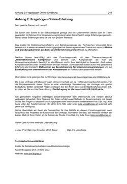 Bild der Seite - 249 - in Motive und unternehmerische Kompetenzen von GründerInnen technologie-orientierter Unternehmen